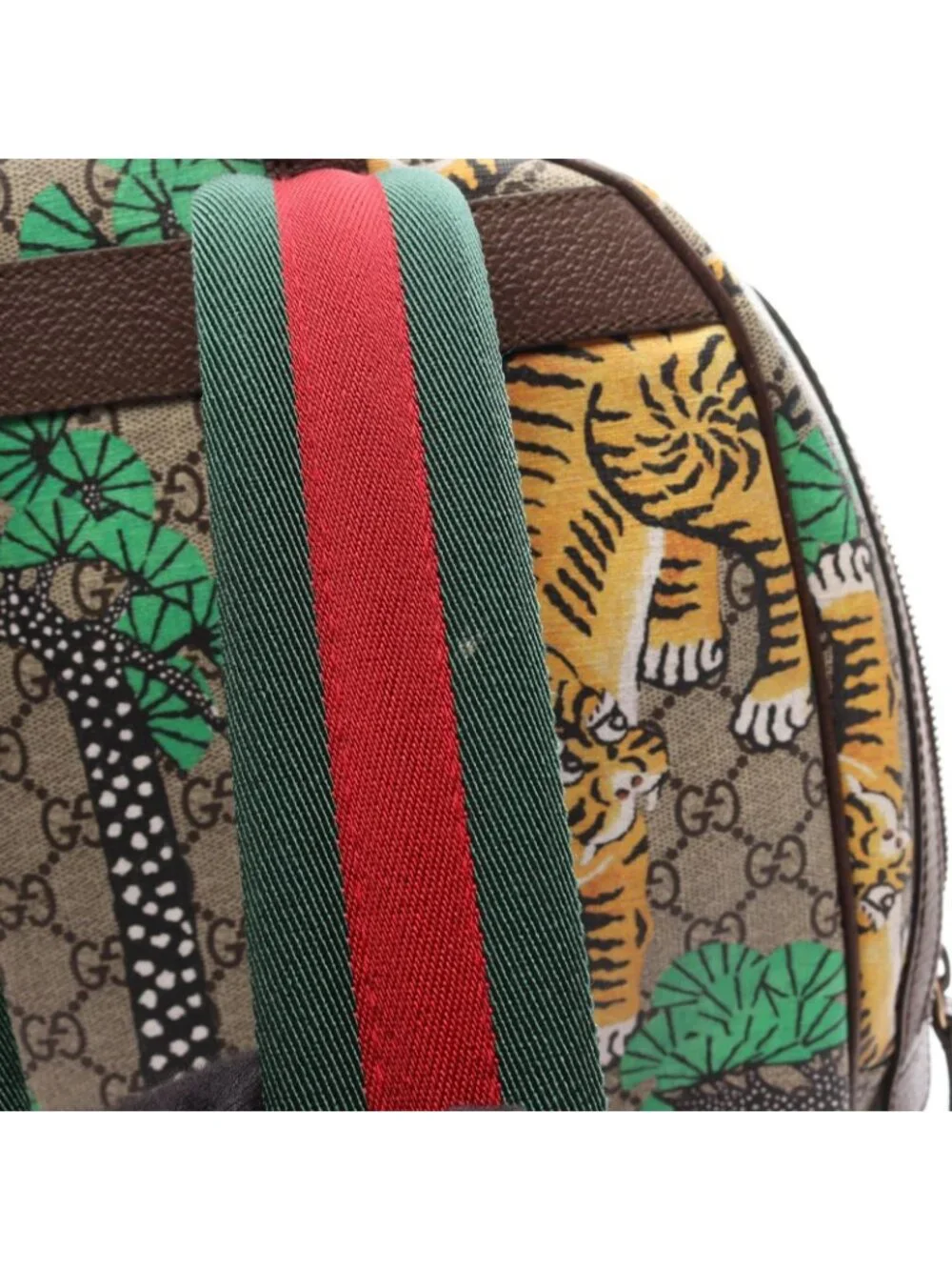 Gucci Backpack GG Supreme Bengal Sherry Line Beige Dark Brown Canvas Leather